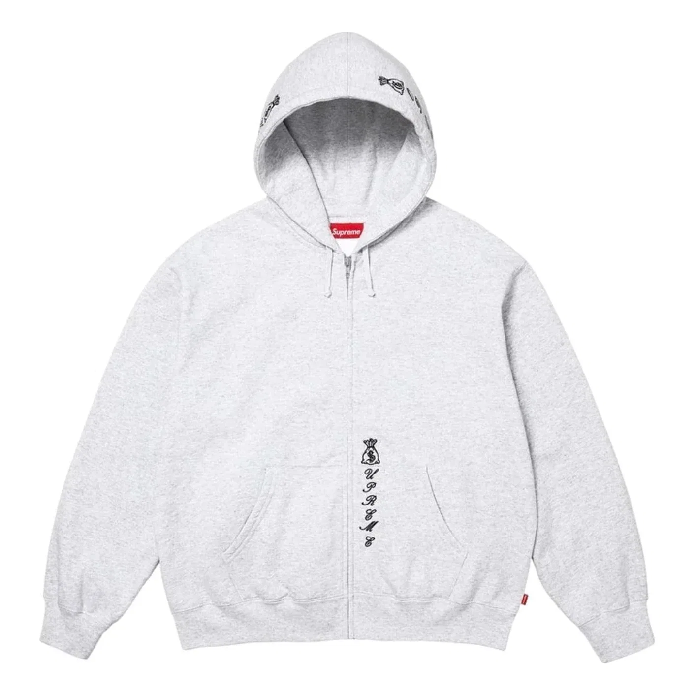 Мужское худи FW26 God Over Money Zip Up Hooded Sweatshirt 'Ash Grey' Supreme, Ash Grey