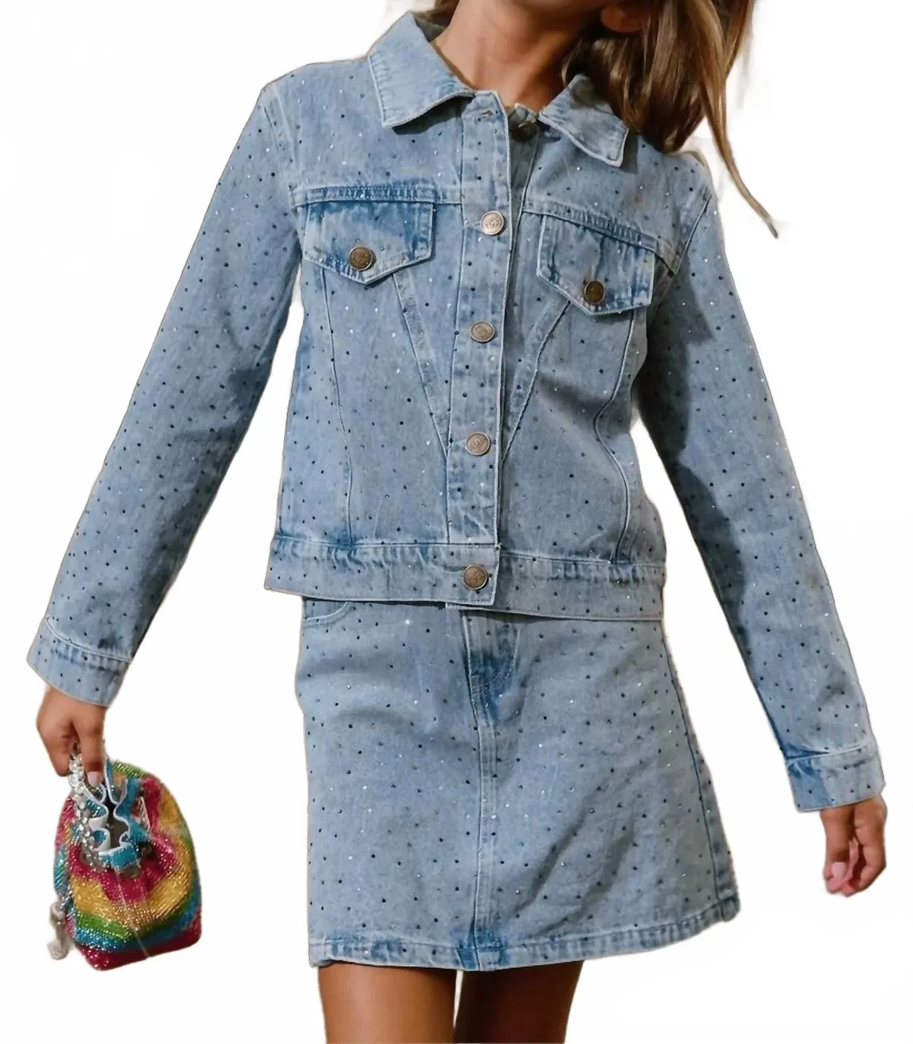 Детская джинсовая куртка с эффектом брызг Rainbow Sparkle Denim Jacket Lola + The Boys, синий — фото 2