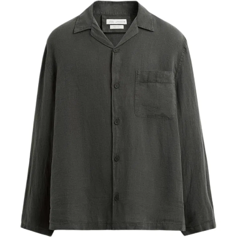 Мужская рубашка с кубинским воротником Gray/Brown/Yellow ZARA
