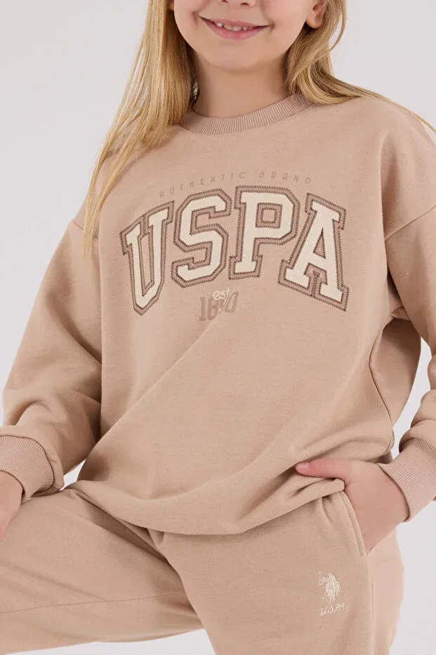 Детский комплект для девочек из футера с принтом Licensed U.S. Polo Assn., Biscuit — фото 4