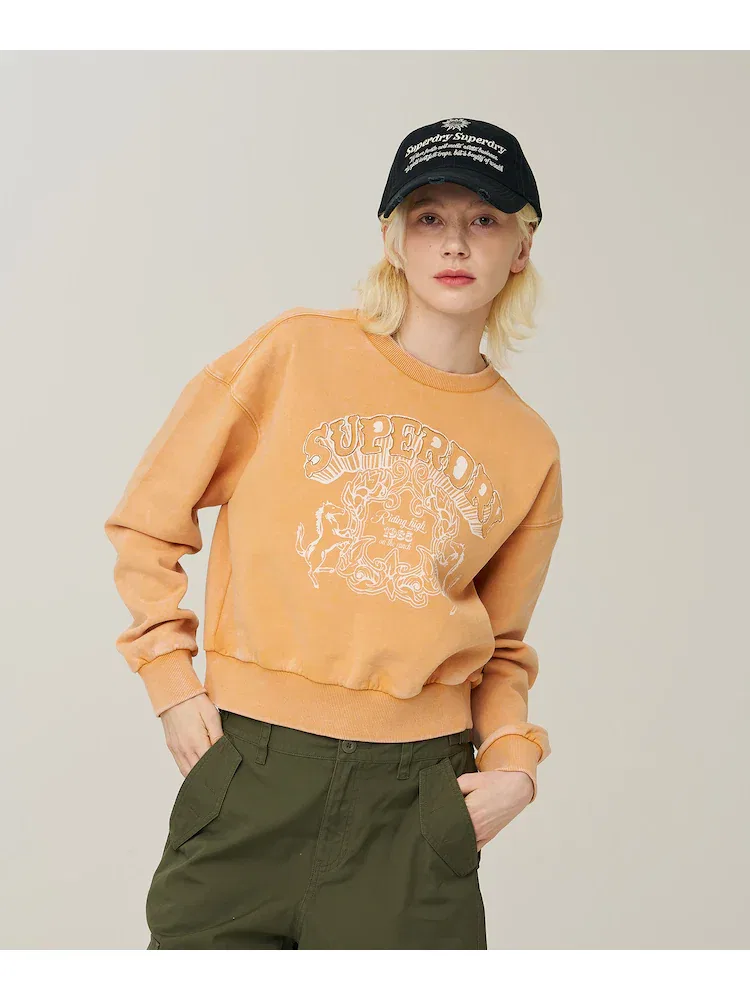 Свитшот женский с винтажной стиркой, W Vintage Washed Crop Sweatshirt SUPERDRY, Light Orange