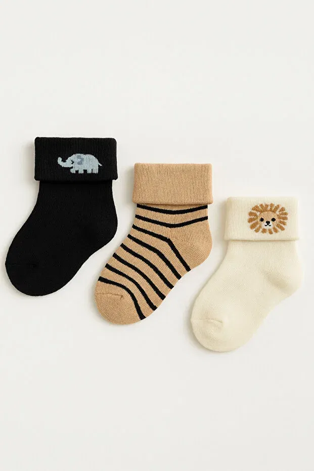Детские носки с животным принтом 3 шт Bony Socks, Navy-Brown-Ecru