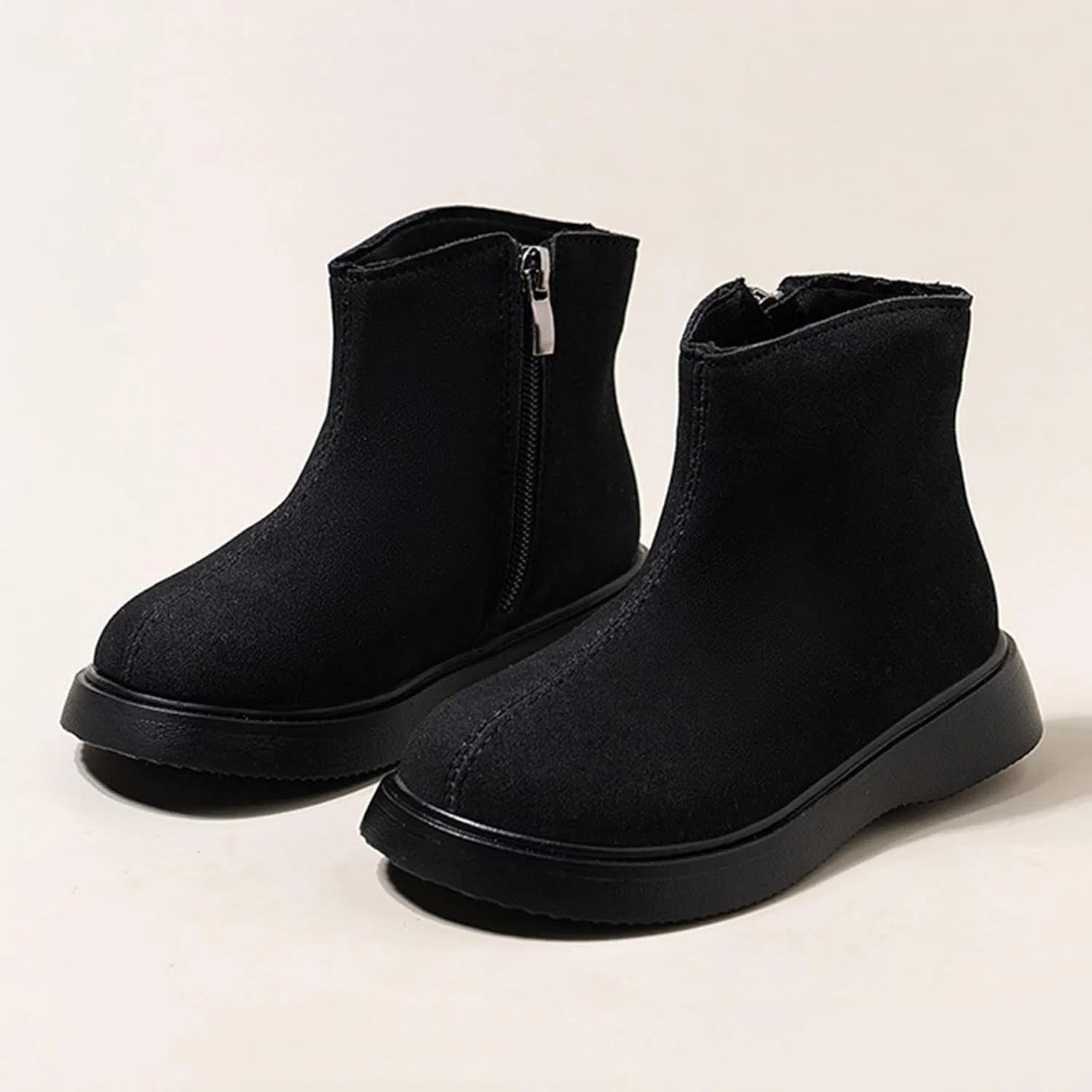 Детские замшевые ботинки для девочек Vintage с боковой молнией Zzalalana, Black — фото 3
