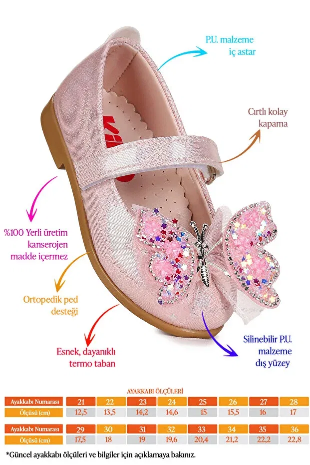 Детские балетки для девочек с принтом Fly Velcro Butterfly Accessory Kiko Kids, Pink — фото 2