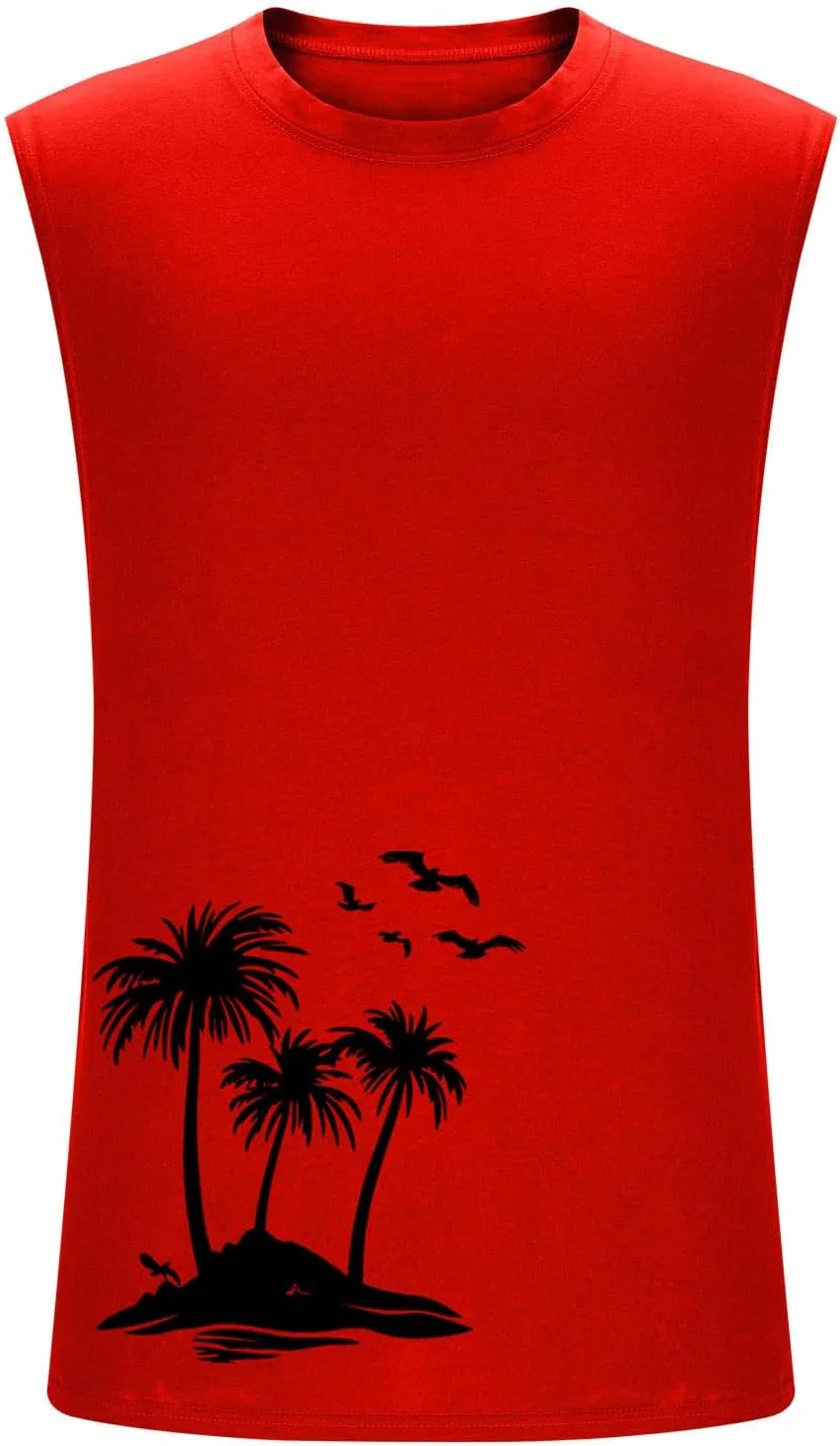 Мужская майка-борцовка с пальмами Sleeveless Running Shirts, Red — фото 4