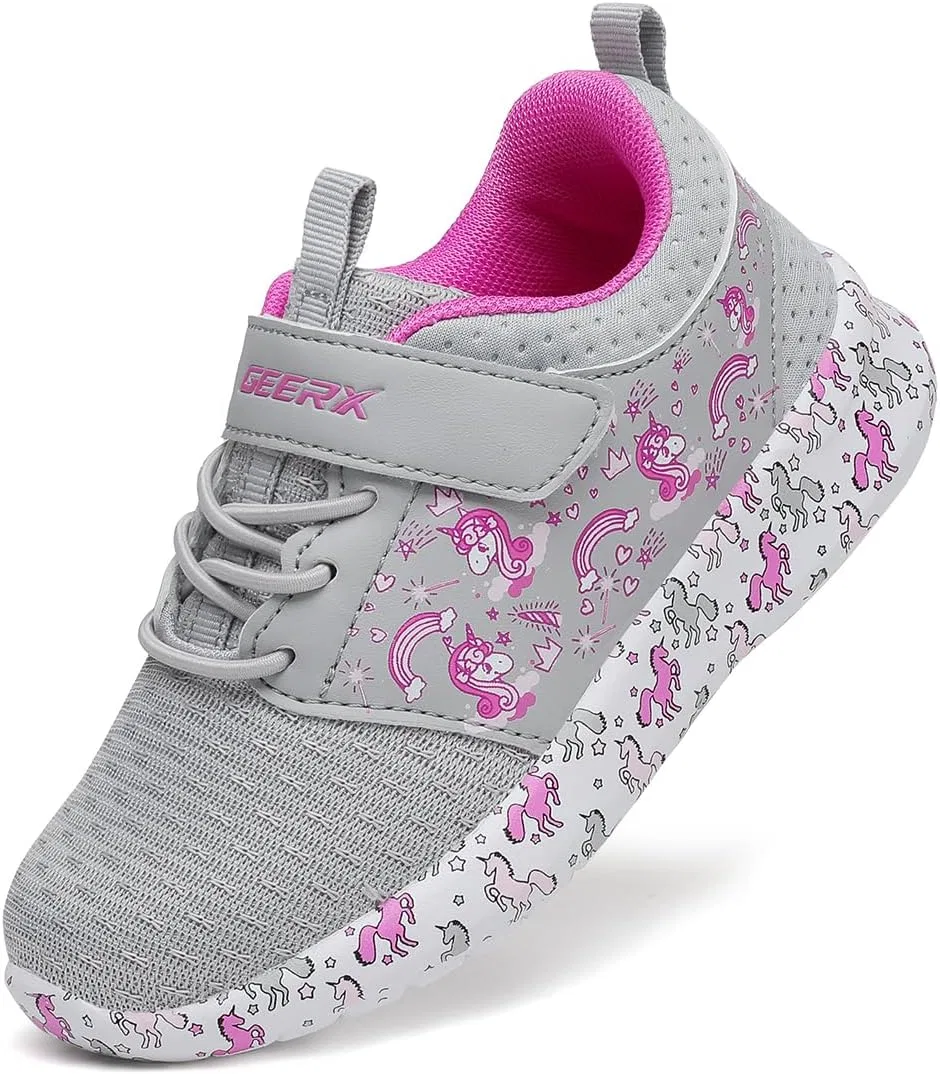 Детские кроссовки для девочек с принтом Unicorn GEERX, Light Grey Hot Pink