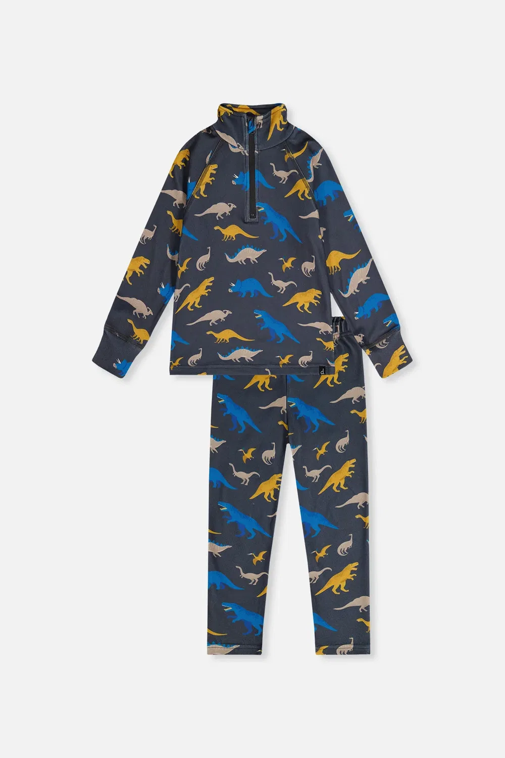 Детский термокомплект из двух предметов с принтом динозавров Deux par Deux, Grey and Blue Dinosaur Print