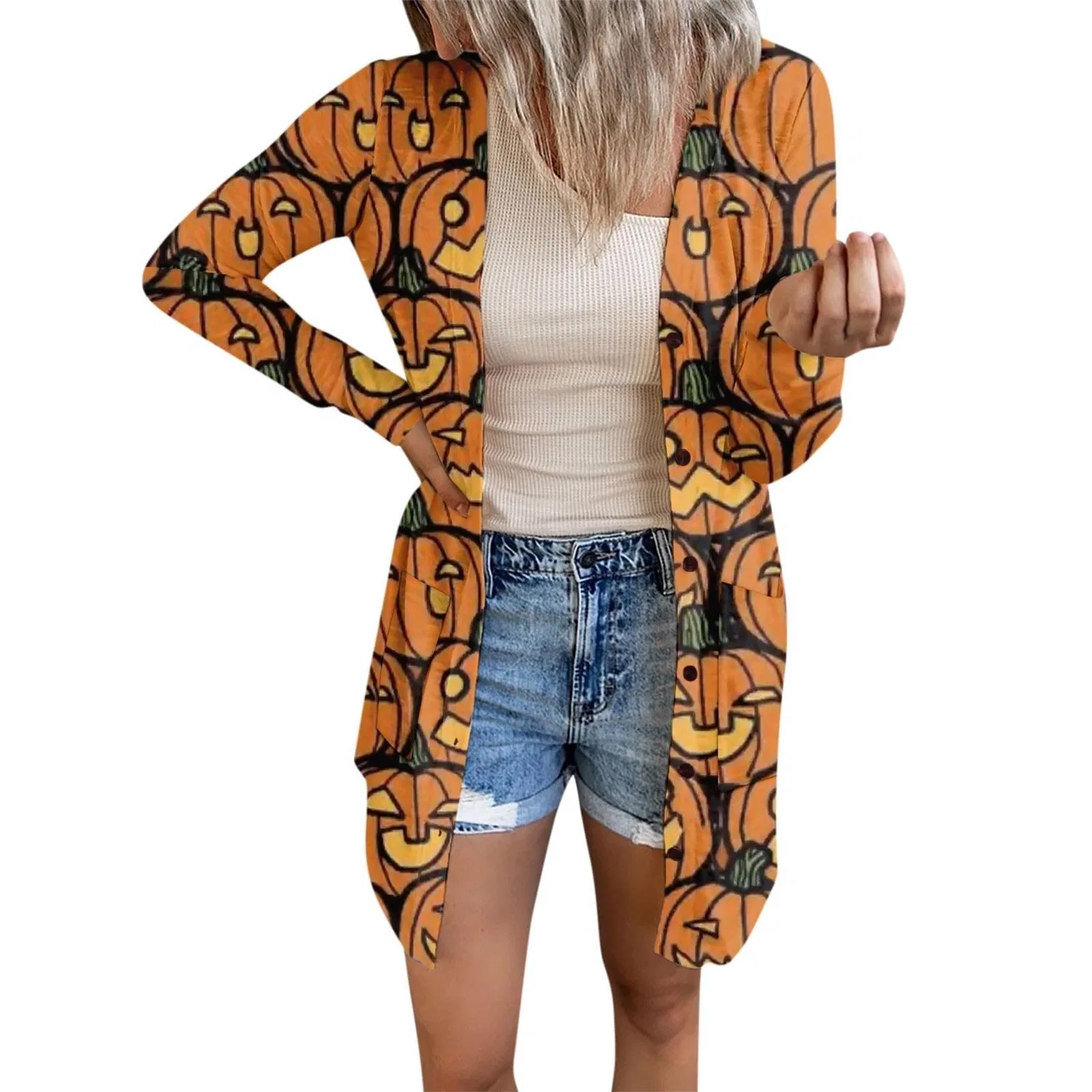 Женский кардиган с принтом Costume di Halloween, motivo zucca con pipistrello, 2-oro
