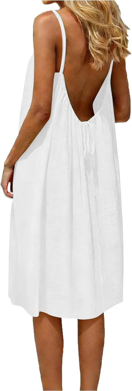 Женское летнее платье на бретелях с открытой спиной Cami, White