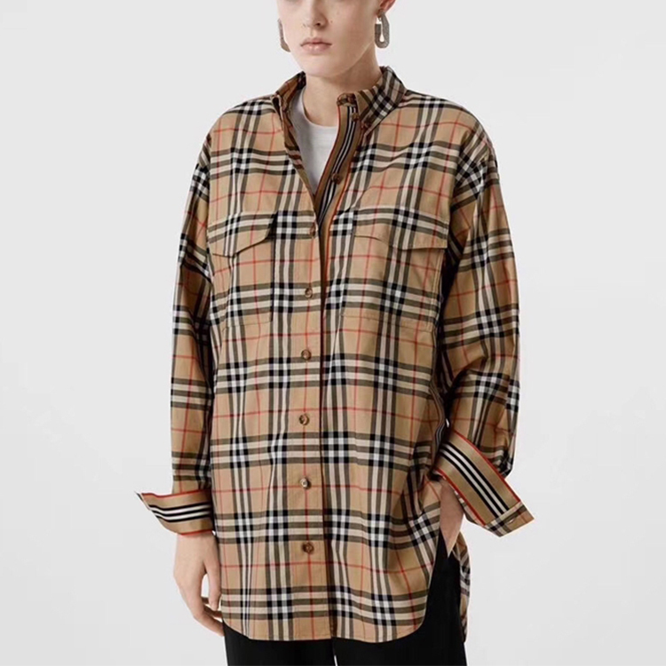 Рубашка Burberry, хлопок, оверсайз, бежевый — фото 2