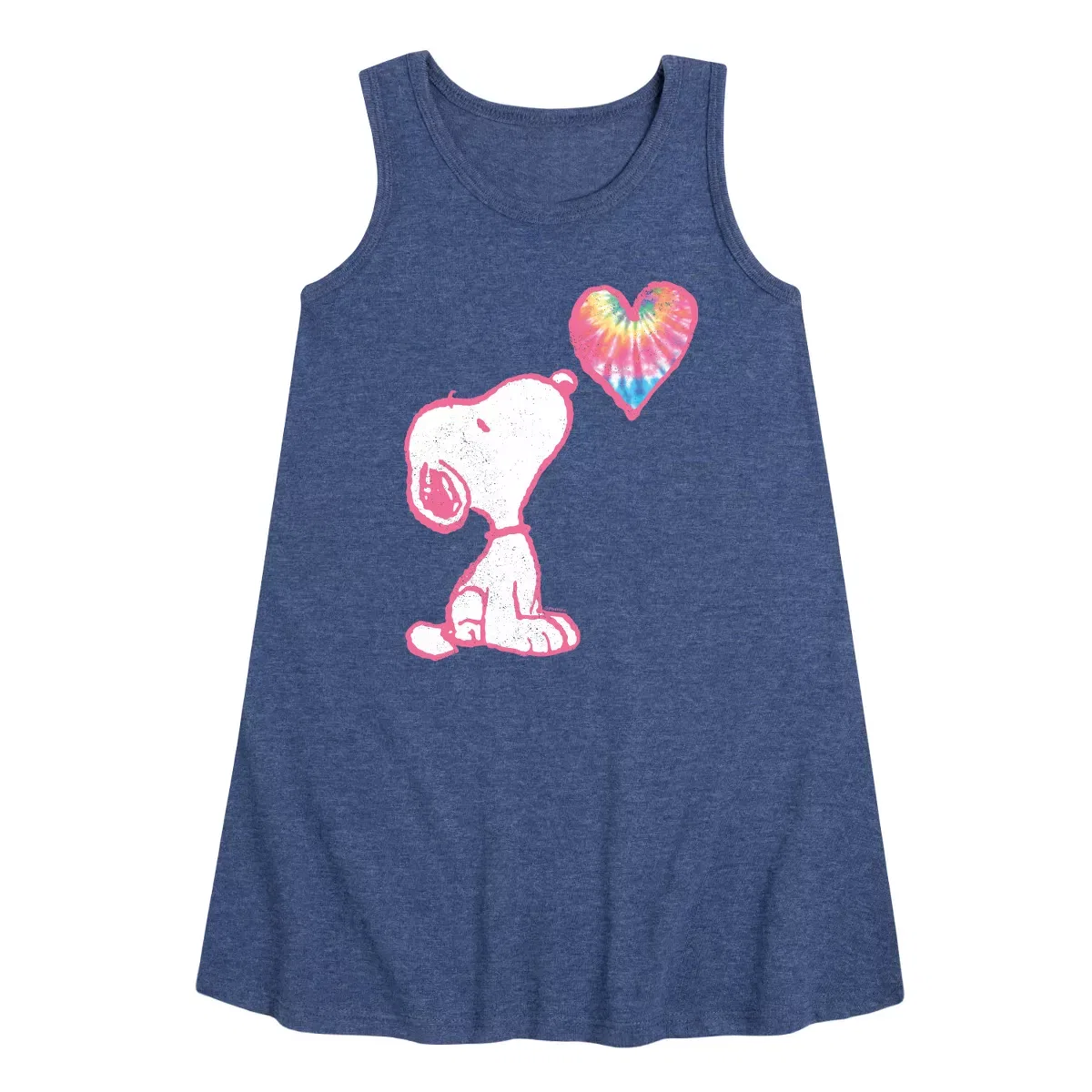 Детское платье-трапеция для девочек без рукавов Snoopy Pastel Rainbow Heart Peanuts, Heather Navy