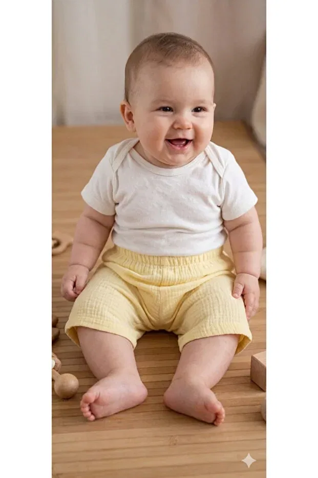 Детские шорты для девочек хлопковые 100% cotton muslin kids shorts - yellow No Brand, Желтый — фото 3