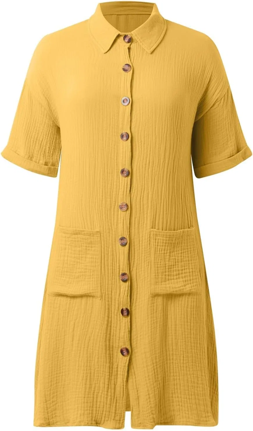 Женская рубашечное платье с карманами Button-Down Ironzh, Yellow — фото 3