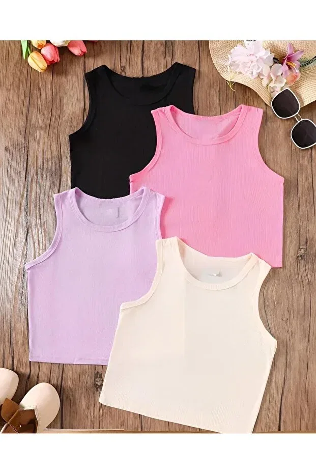 Детский топ-майка на бретелях без рукавов 4 предмета Basics Bebeğime Çorap, Pink-Black-Cream-Lilac