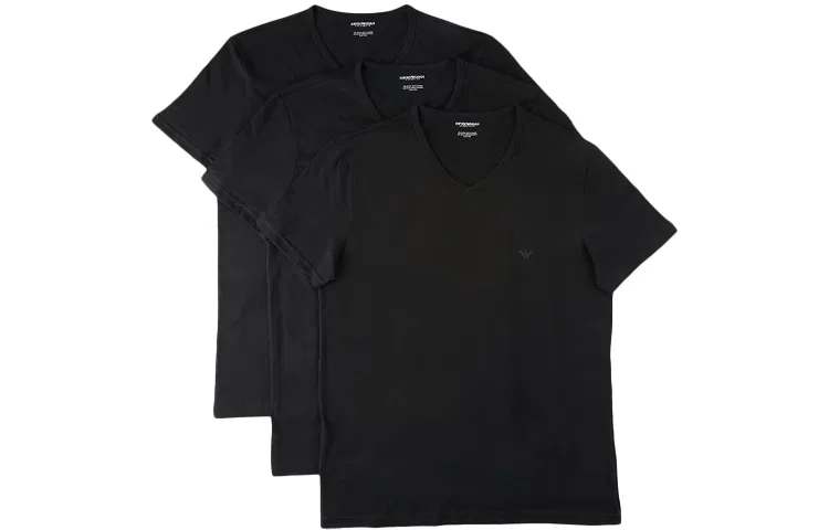 Мужские футболки с V-образным вырезом, комплект из 3 штук, Emporio Armani, Black