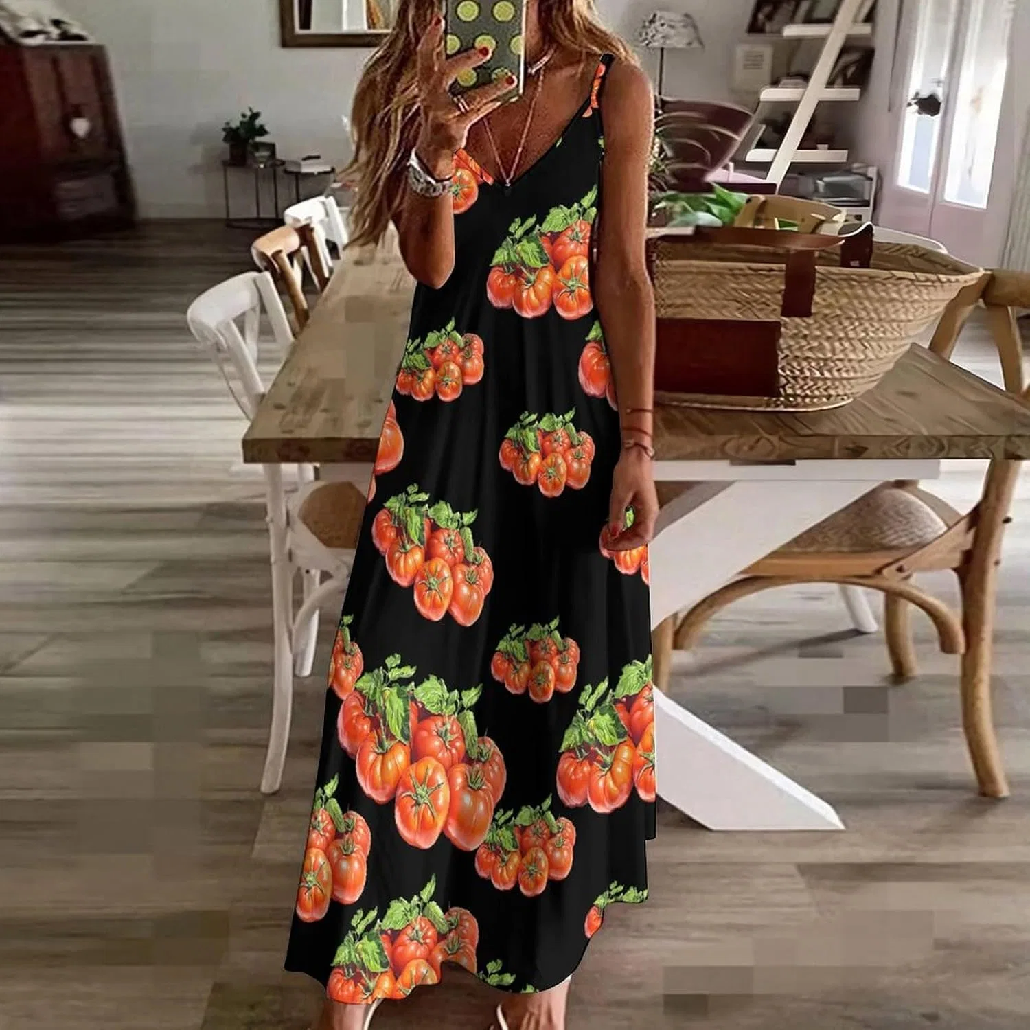 Женское свободное платье на бретелях макси с шахматным узором, Style — фото 2