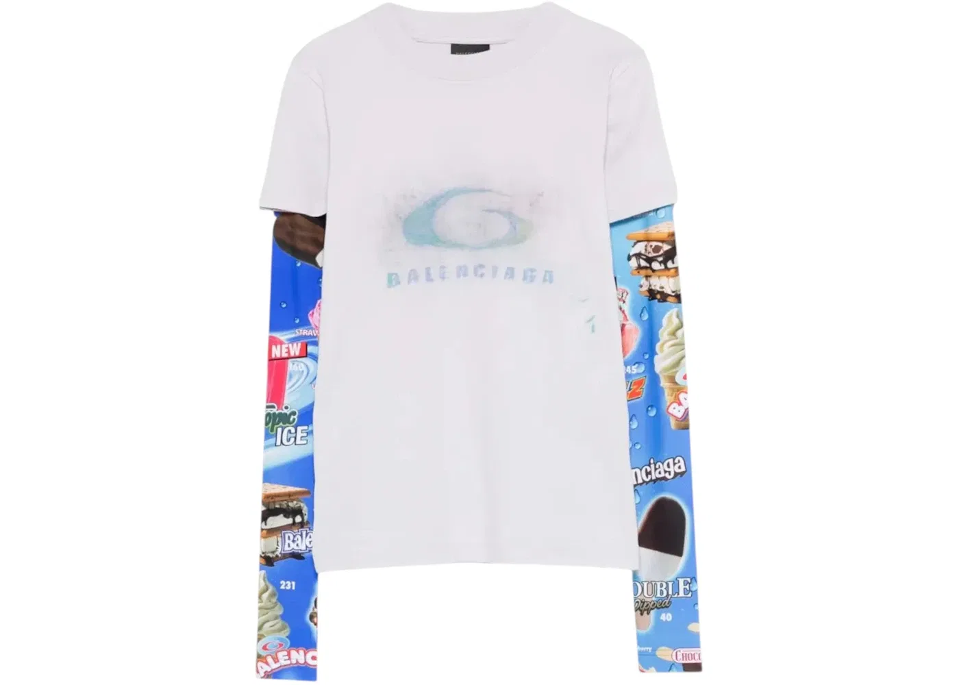 Женская футболка с двумя рукавами Balenciaga, Dirty White/Blue