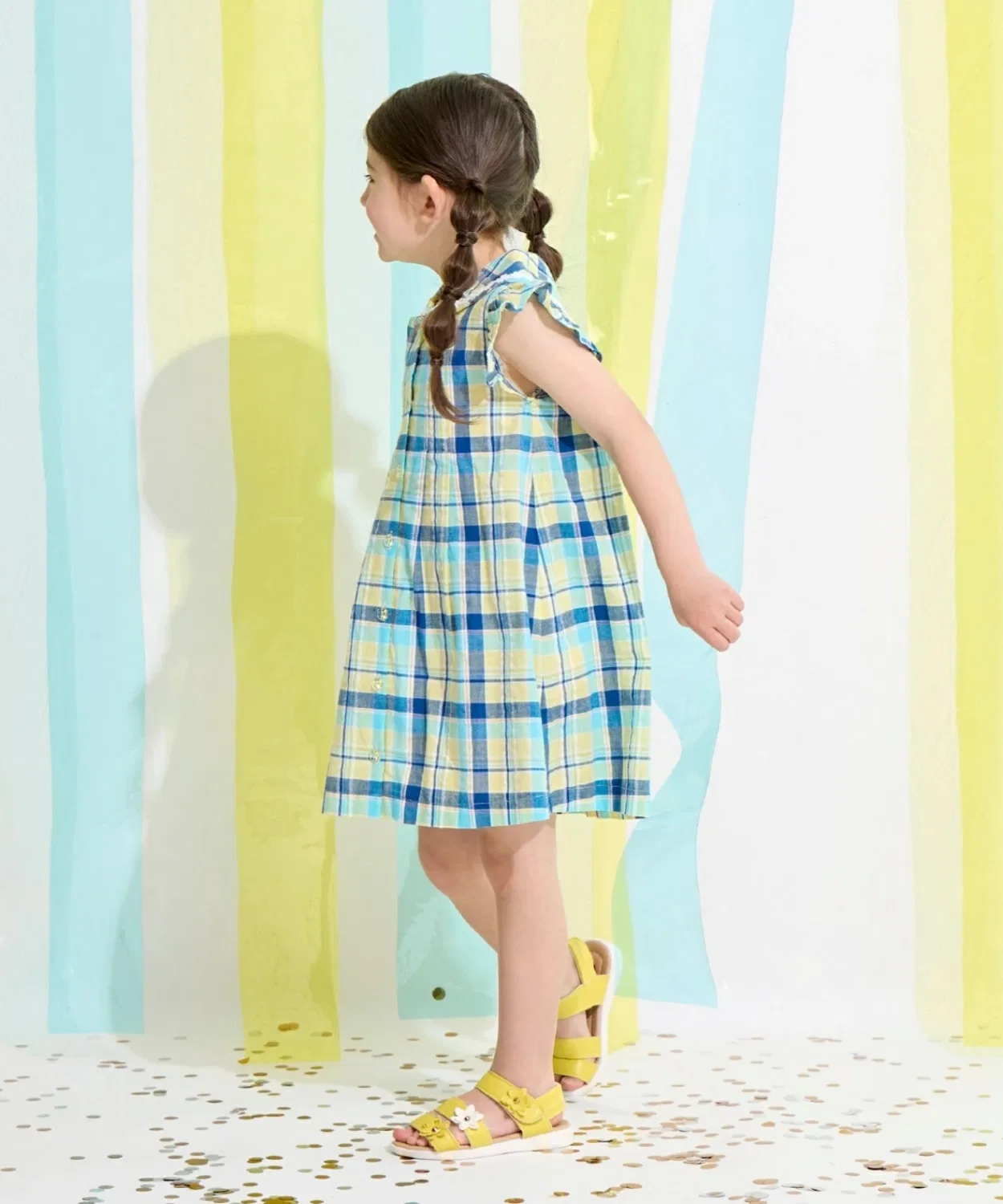 Детское платье для девочек с коротким рукавом, Sailor Check KP, Lemon Yellow — фото 3