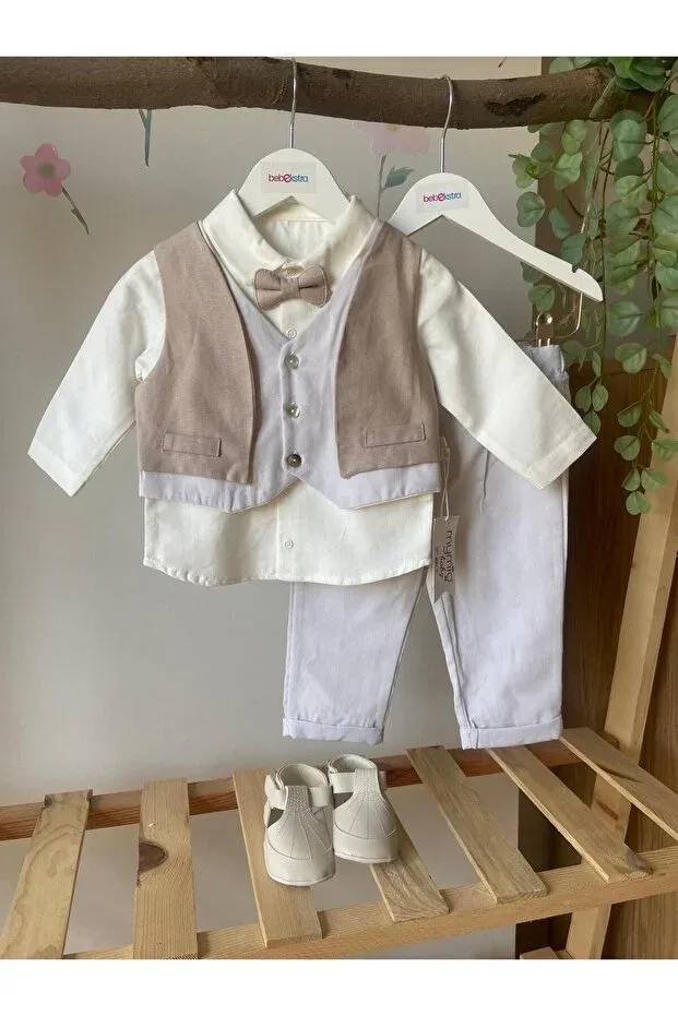 Детский комплект жилетов для мальчиков из льняной смеси Butik, Beige