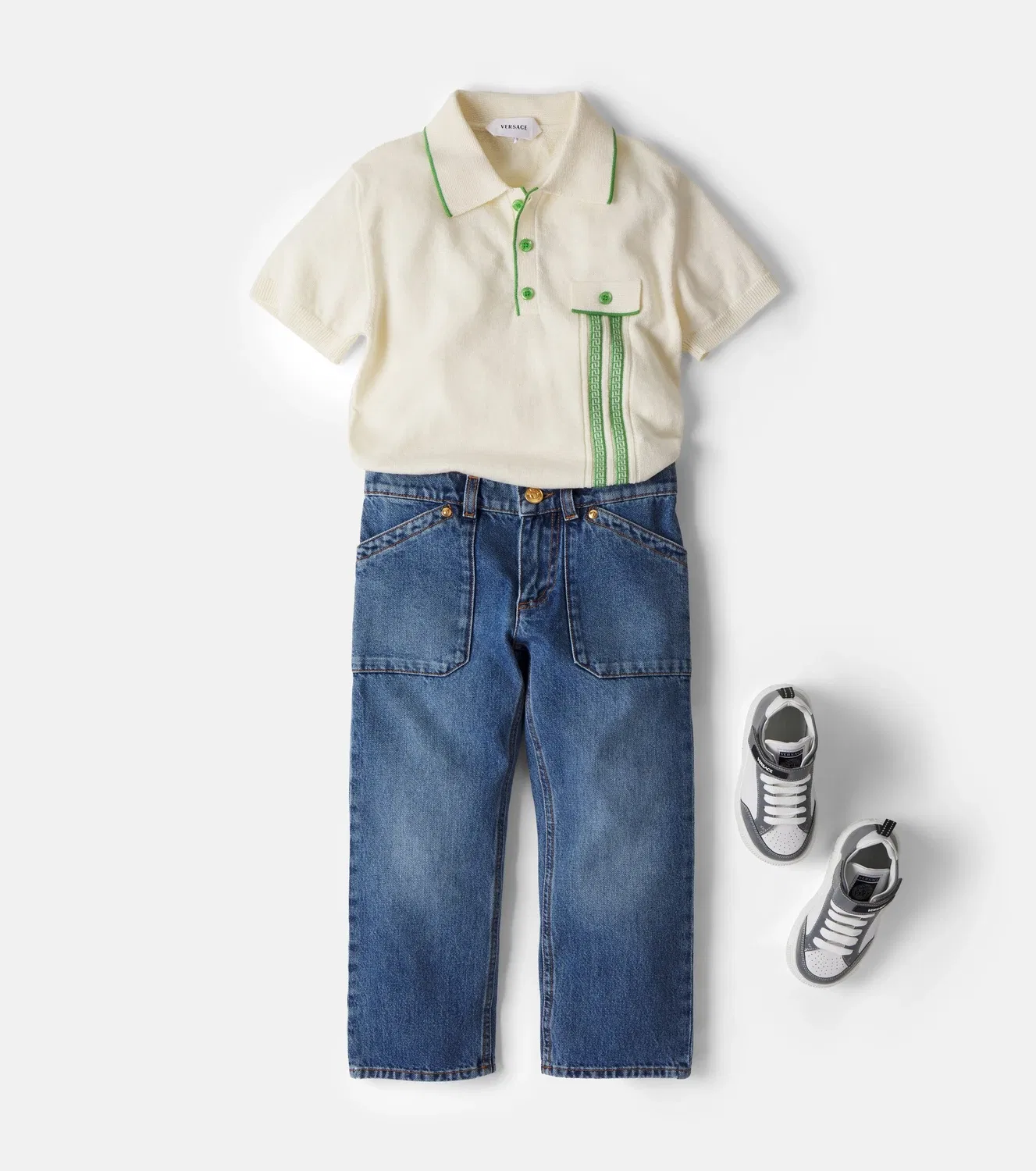 Прямые джинсы с накладными карманами Versace Kids, синий — фото 2