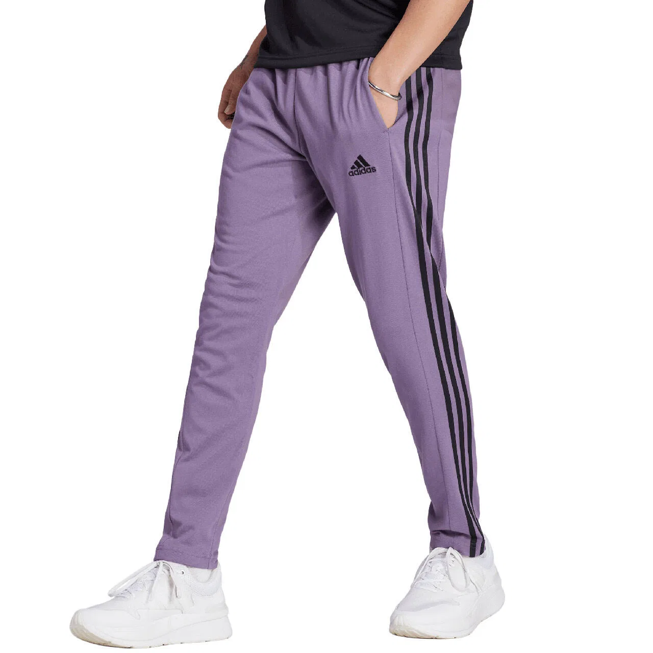 Мужские спортивные штаны с зауженным кроем adidas Essentials Tapered 3-Stripes, Konigliches Lila / Schwarz / Violett — фото 3