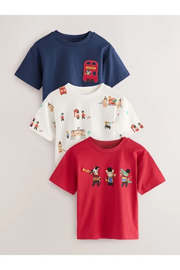 Детский комплект из 3 предметов с принтом 100% Cotton Londo Motif Pendek Elbaşı 3-Piece Şdürmek Set Next Baby, Multicolor