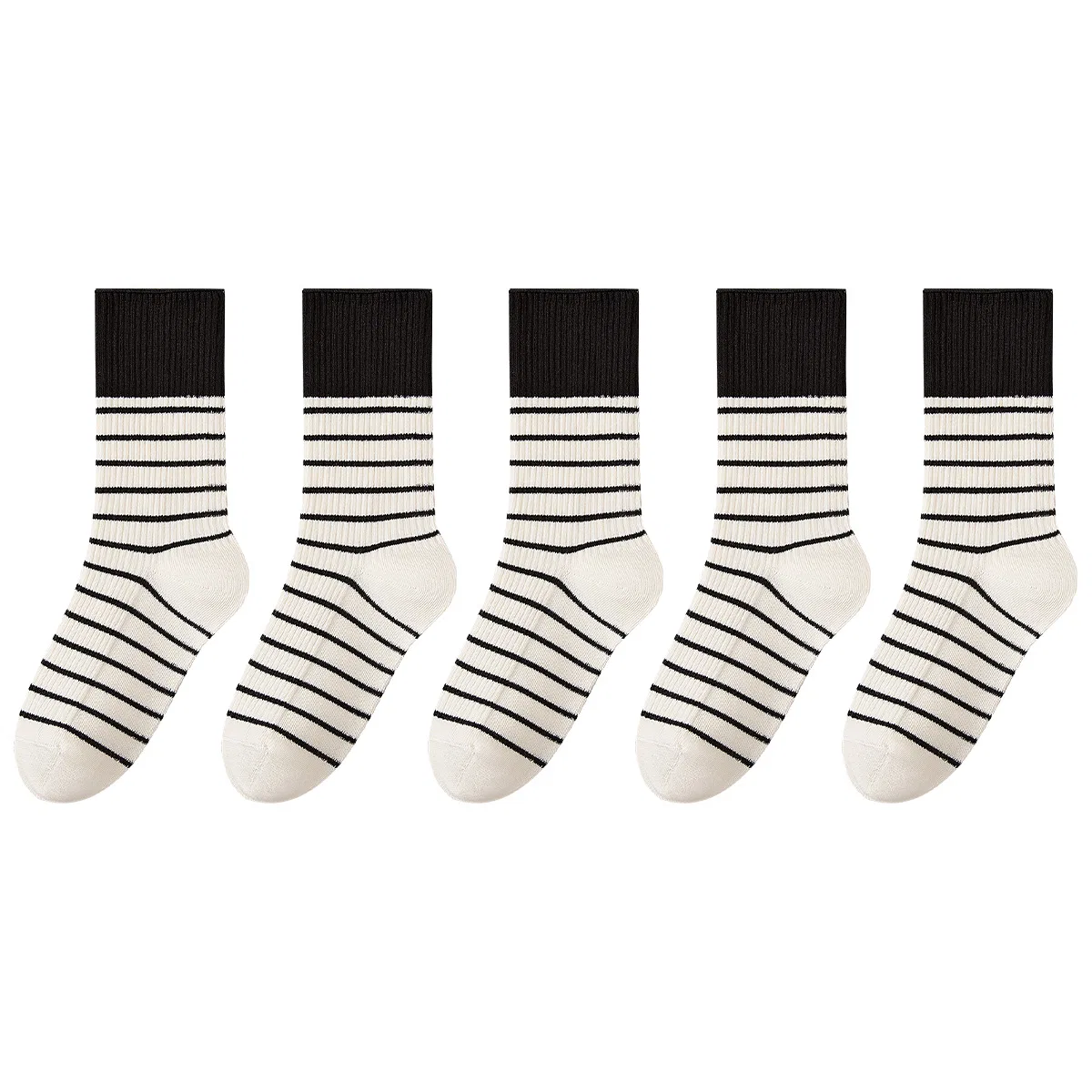 Детские носки с ребристым манжетом, набор из 5 пар, 5 Pack (Ribbed Cuff Black), MIIOW