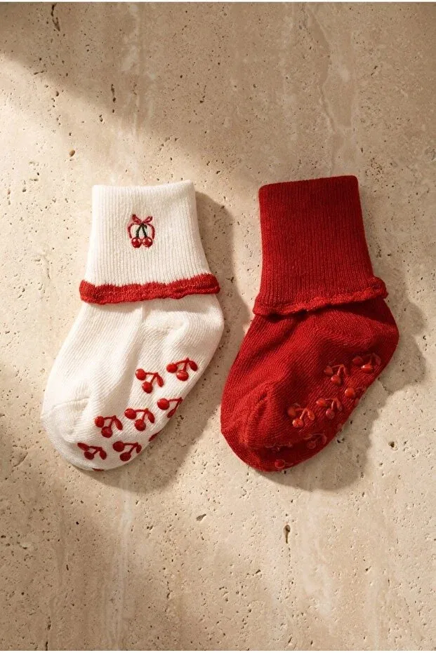 Детские носки для девочек с вышивкой Katia&Bony, Red-White