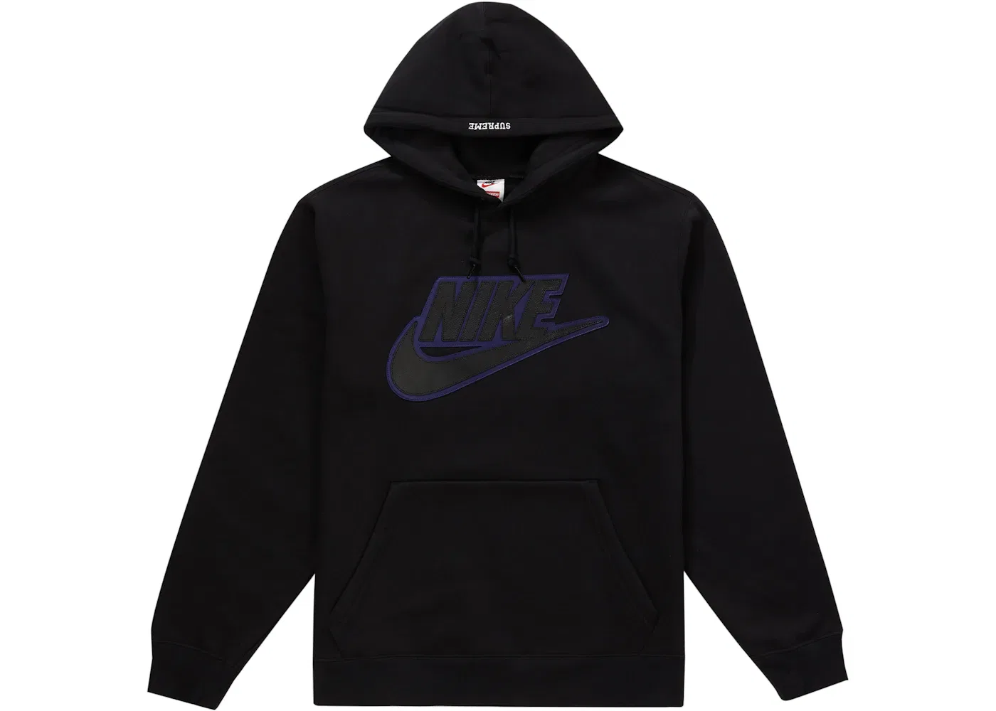 Мужская худи с кожаным аппликационным логотипом Supreme Nike, Black