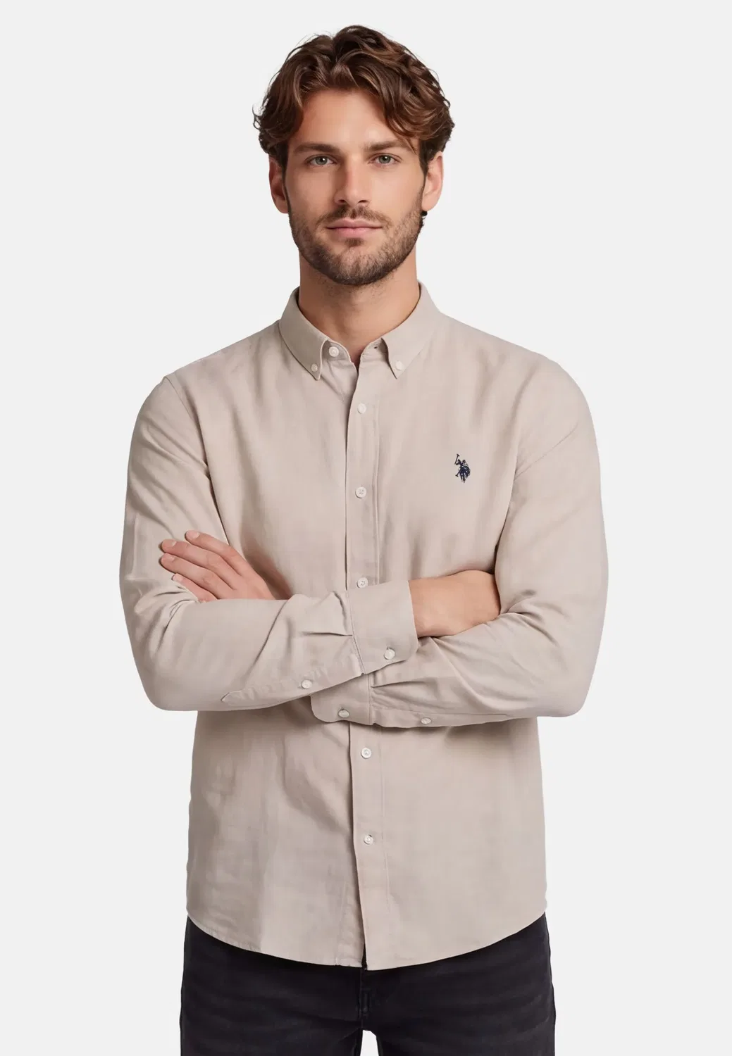 Мужская рубашка из льняной смеси Button-Down U.S. Polo Assn., Beige
