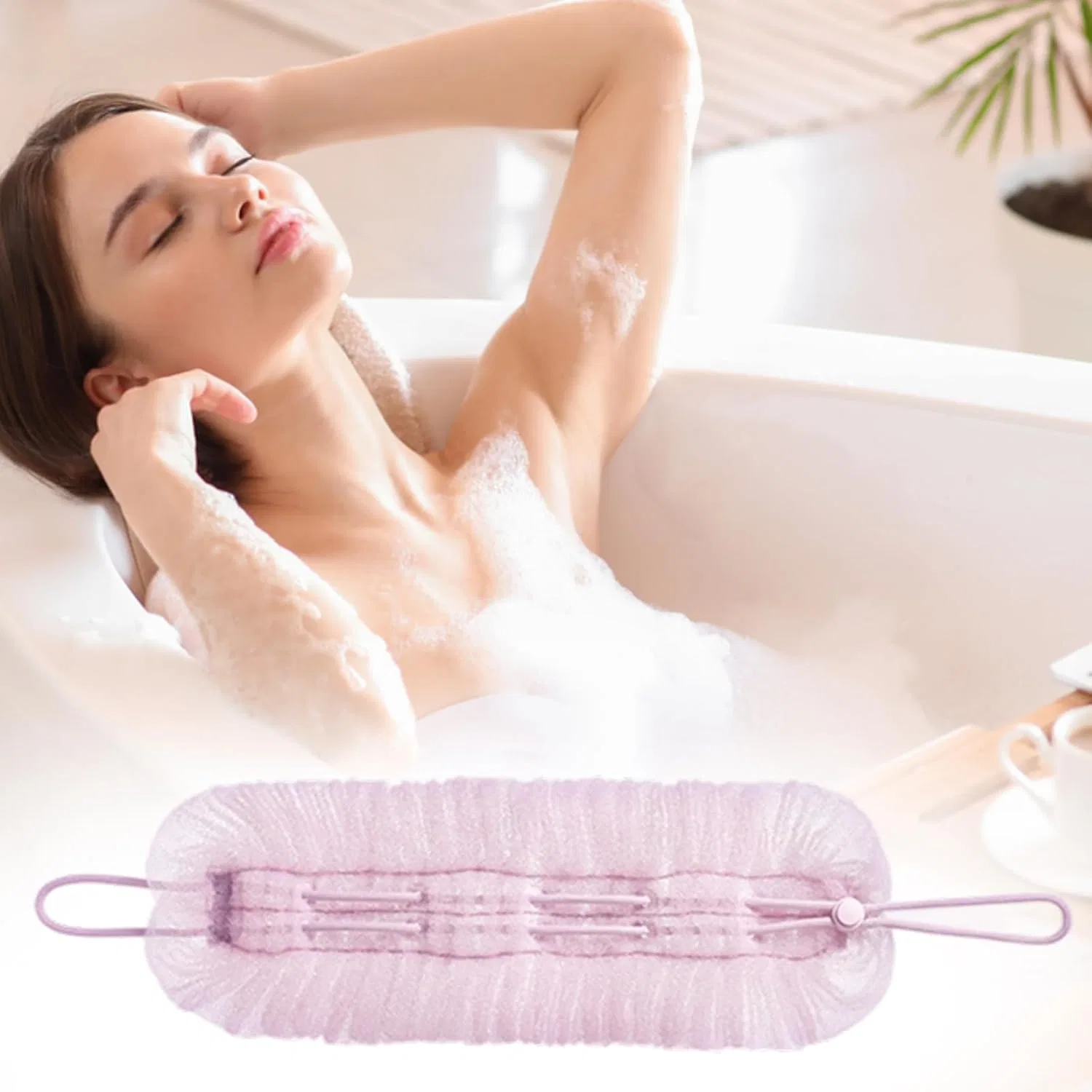 Мочалка для душа и спинная щетка, нейлоновая, 14x49 см, Purple Generisch — фото 3