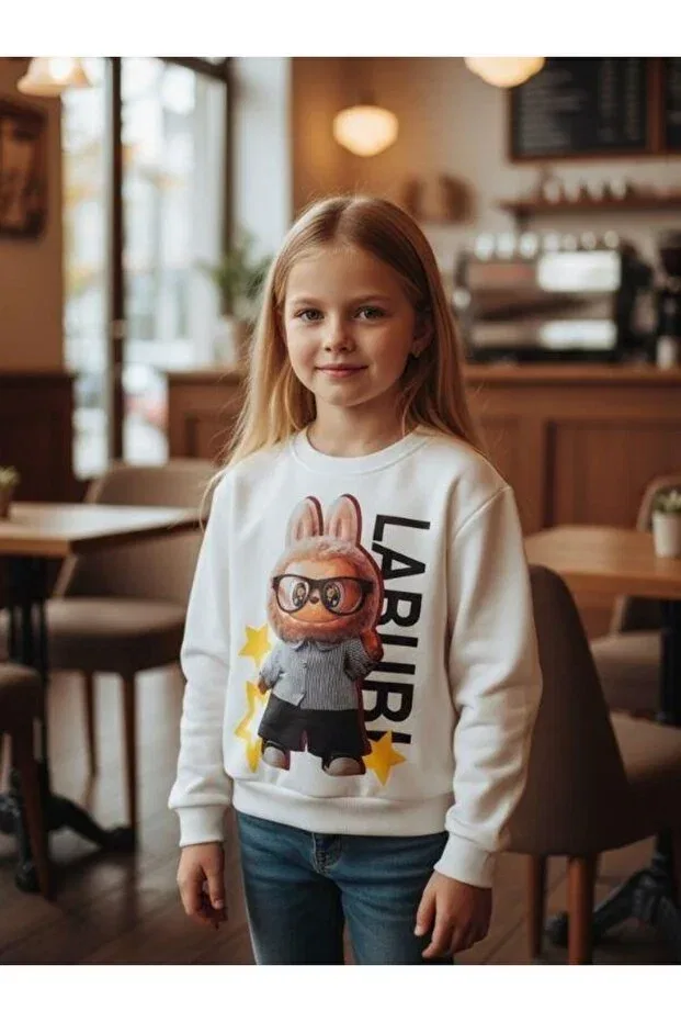 Детские свитшот для девочек хлопковый с принтом Zekids, Ecru