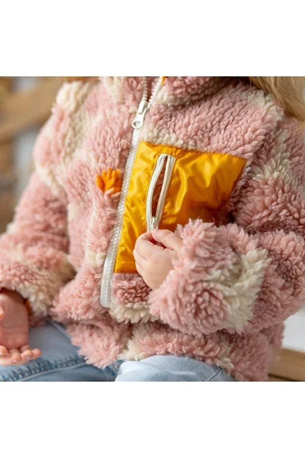 Детское пальто для девочек с принтом Faux fur girl's coat Mama Yoyo Baby&Kids, Flowery — фото 3