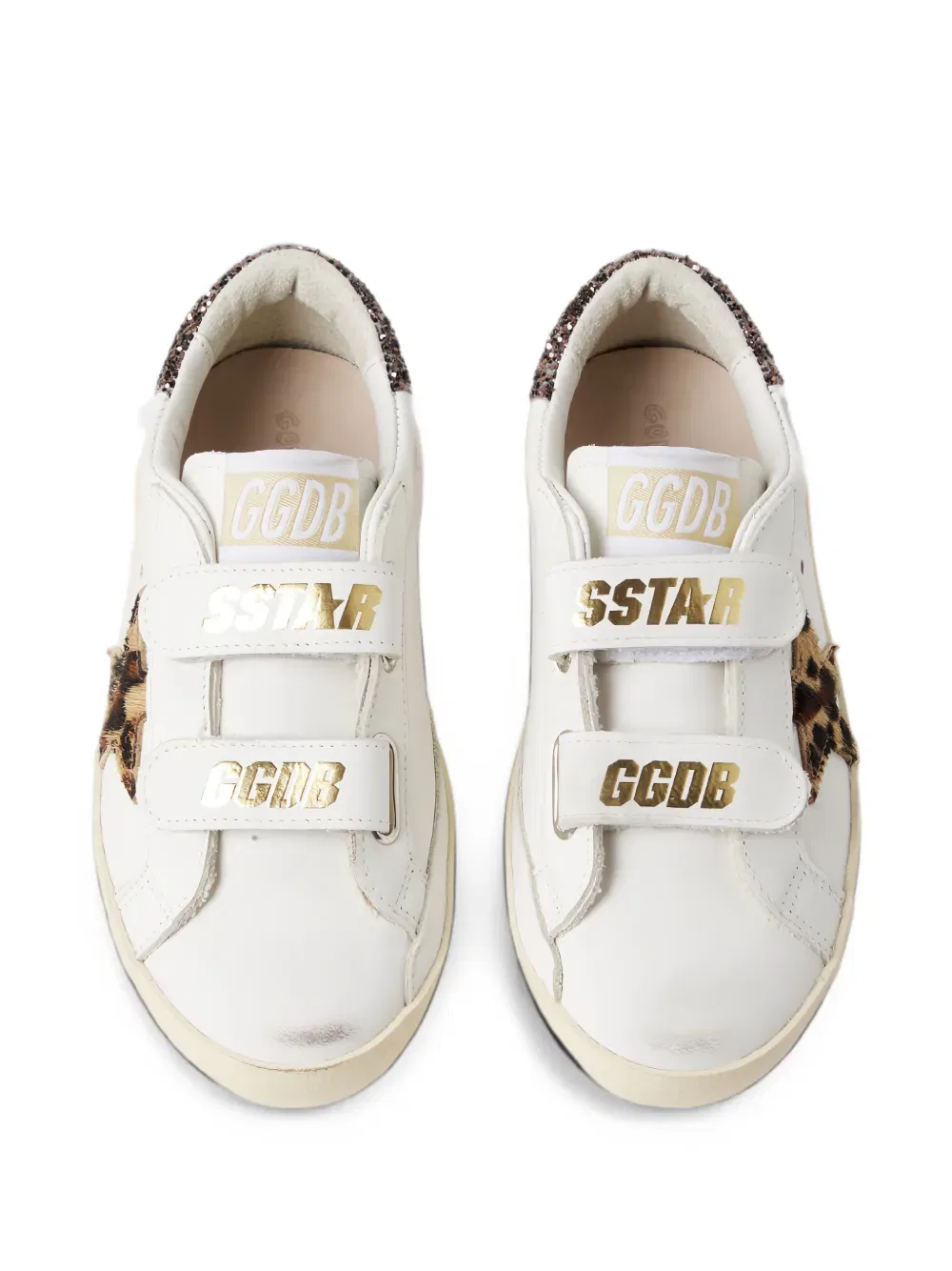 Кроссовки детские с леопардовым принтом Old School Golden Goose Kids, белый — фото 4