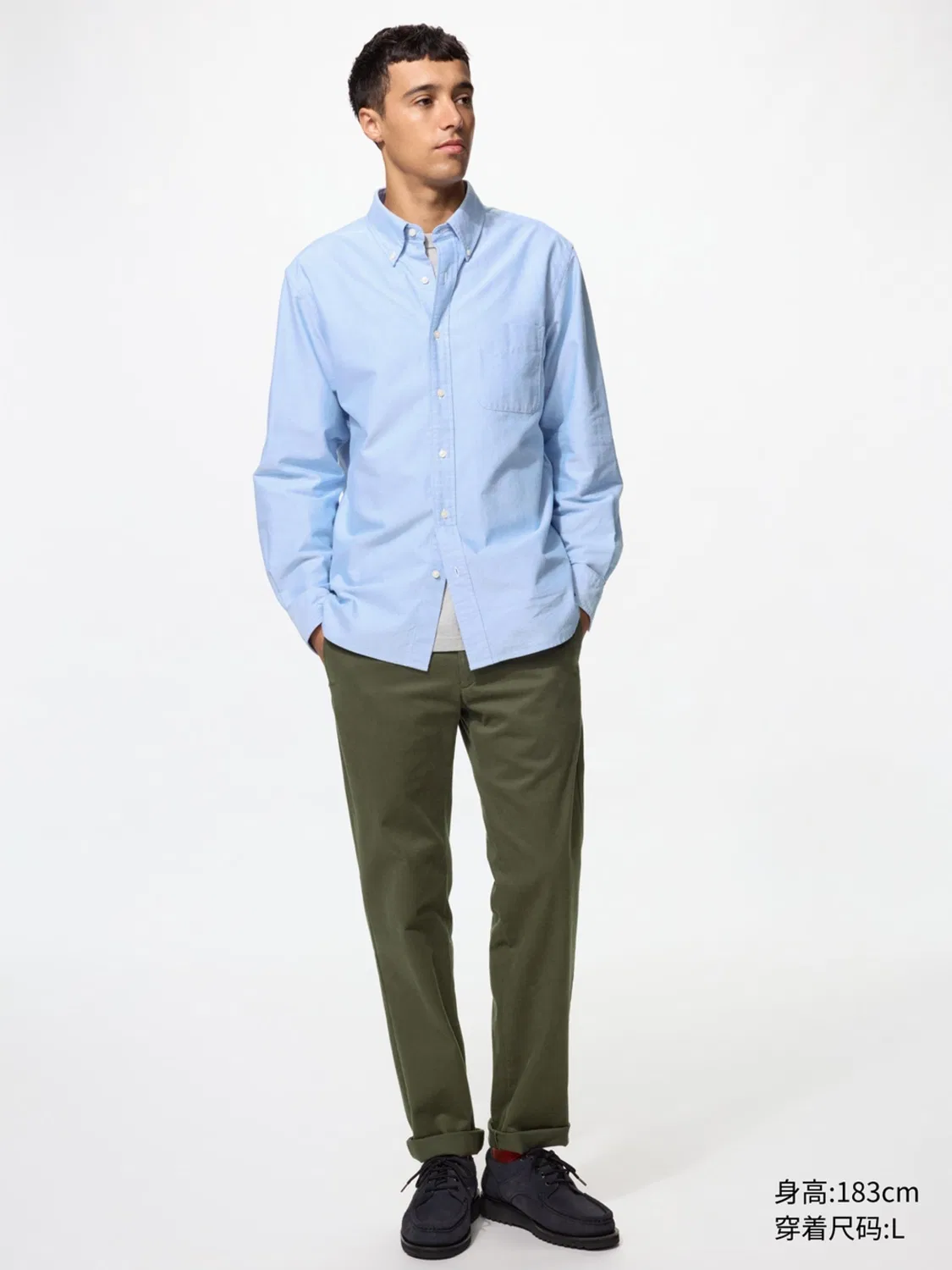 Рубашка из оксфордской ткани с длинным рукавом Uniqlo, серая — фото 2