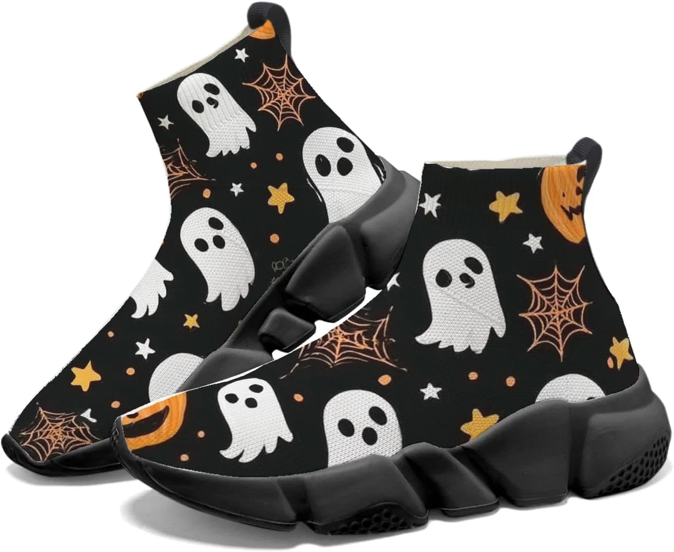 Детские дышащие слипоны с принтом Halloween Knit Sock Sneakers Mahekot, Black — фото 3