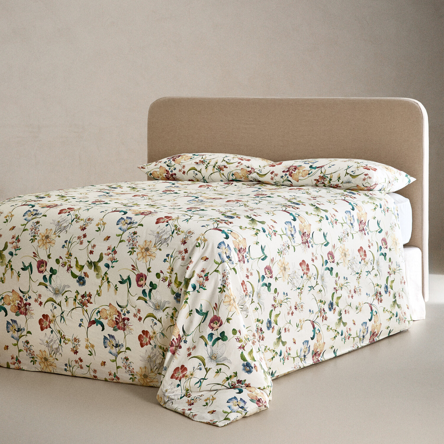 

Пододеяльник Zara Home Floral Print, желтовато-белый/мультиколор