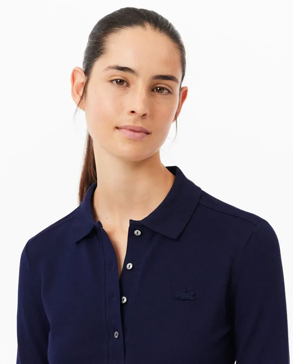 Поло Lacoste Azul Oscuro с длинным рукавом, хлопковое пике, темно-синий — фото 3