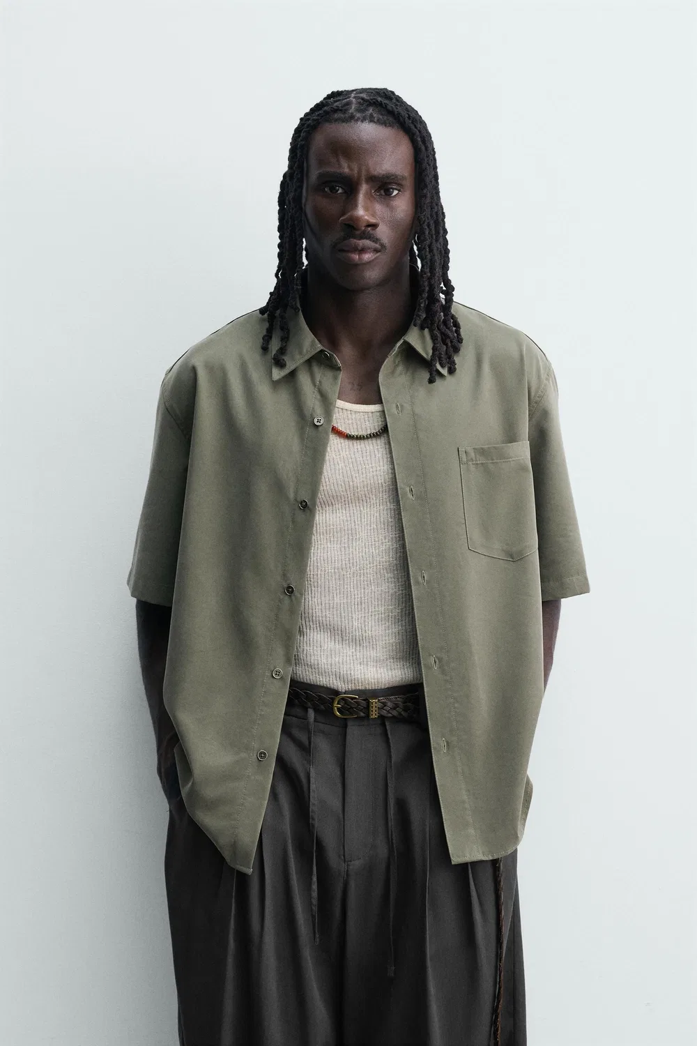Свободная, струящаяся рубашка ZARA, Dark green — фото 2