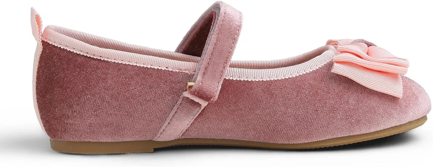 Детские балетки для девочек с бантом FEVERSOLE, Pink Velvet Tri-Bow Maryjane — фото 3