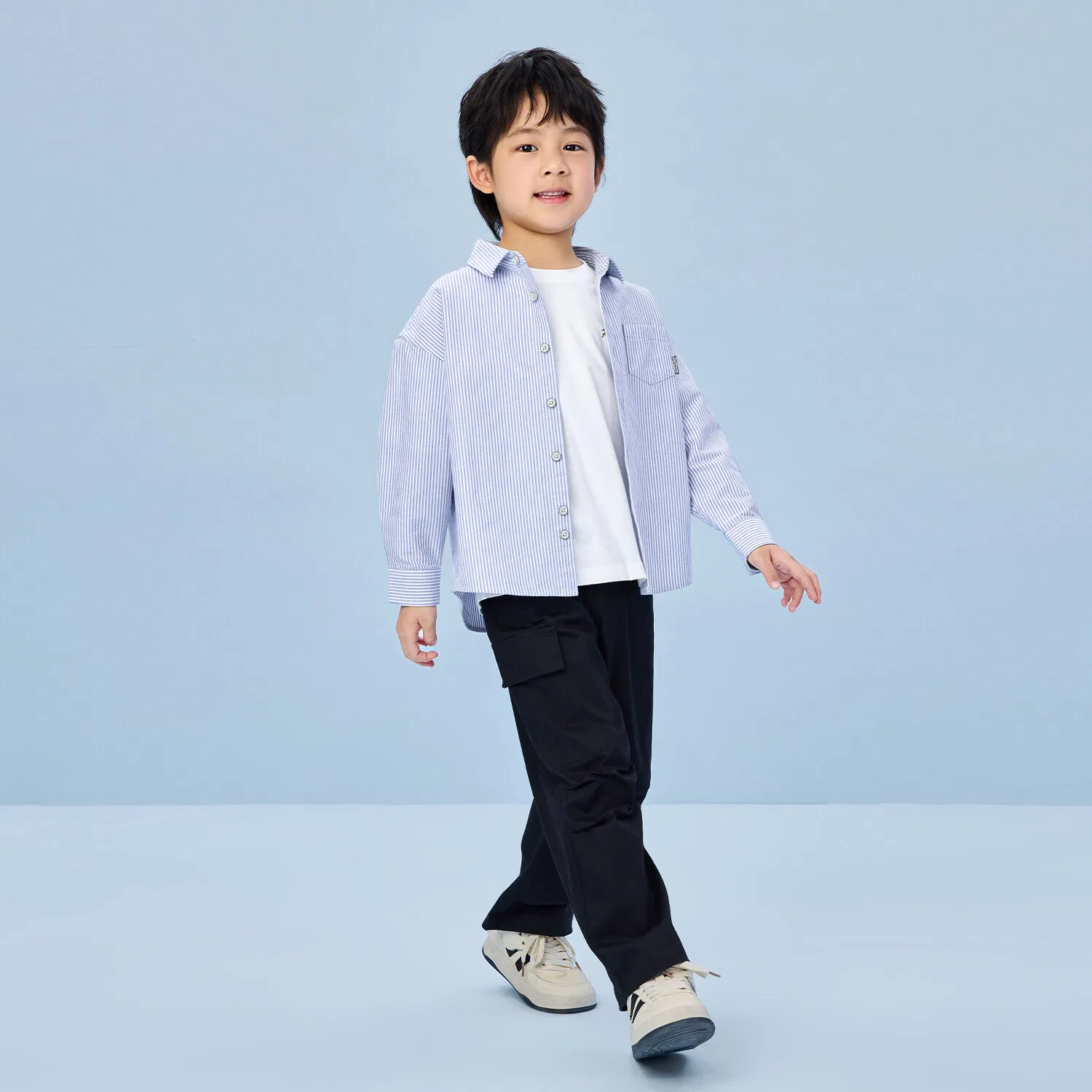 Детская рубашка с длинным рукавом HLA Pre School Casual Shirts Lapel Moderate, Light Blue Stripes 02 — фото 4