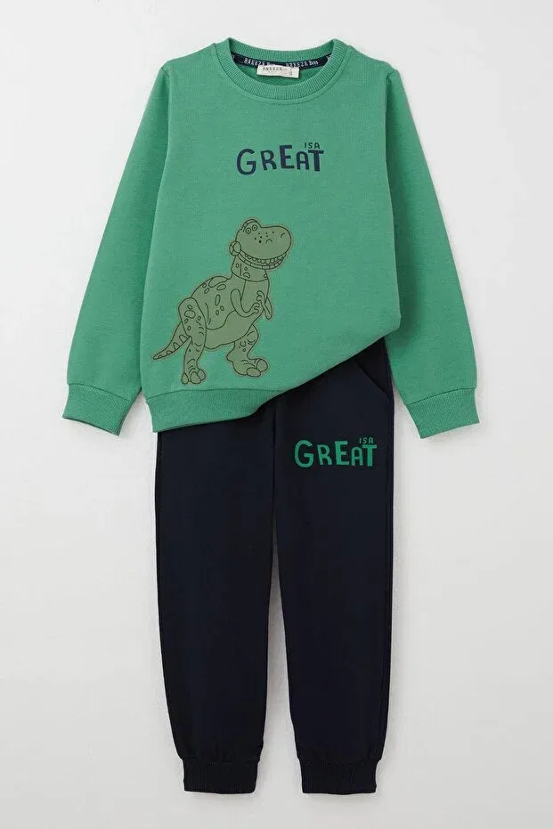 Детский спортивный костюм для мальчиков с принтом Cool Dinosaur Printed Breeze, Mint Green
