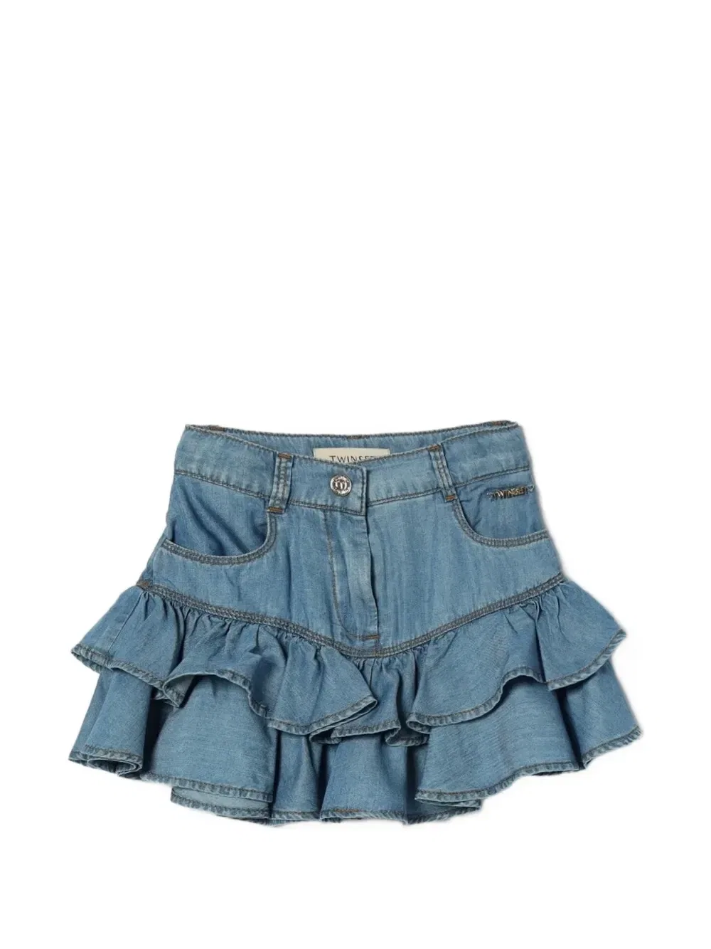 Ярусная джинсовая юбка с рюшами TWINSET Kids, синий