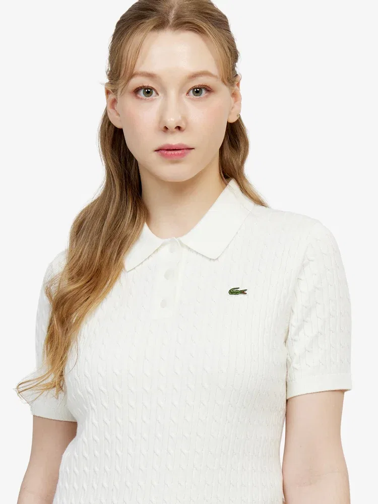Свитер женский LACOSTE White с кабельным узором — фото 2