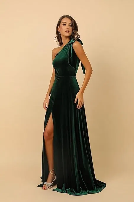 Женское вельветовое платье с одним плечом с разрезом Formal, Teal — фото 3