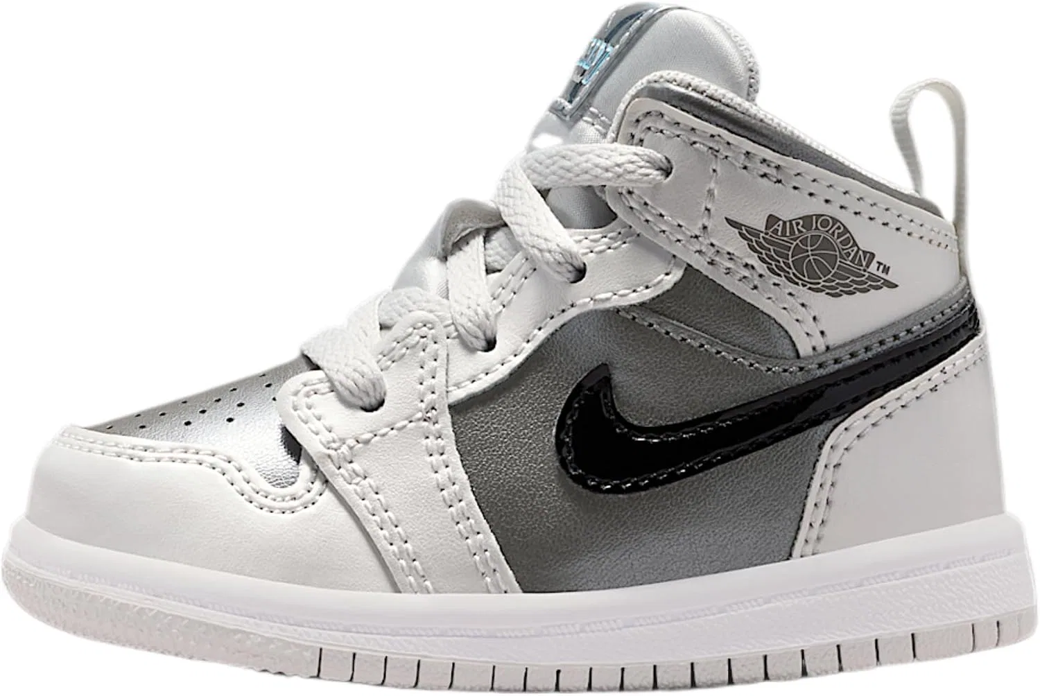 Детские кроссовки для мальчиков Jordan 1 Mid SE Nike, Photon Dust/Flat Pewter/Black/Blue Chill
