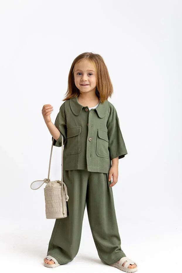 Детская куртка для девочек хлопковая с коротким рукавом Oliven The Kid, Khaki — фото 2