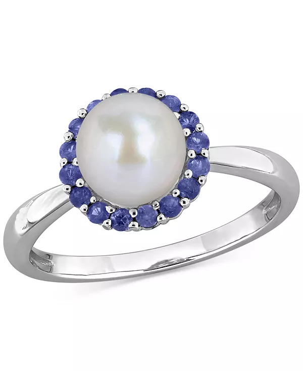 

Кольцо с культивированным пресноводным жемчугом (7-7,5 мм) и сапфиром (1/3 карата) из стерлингового серебра Macy'S, blue