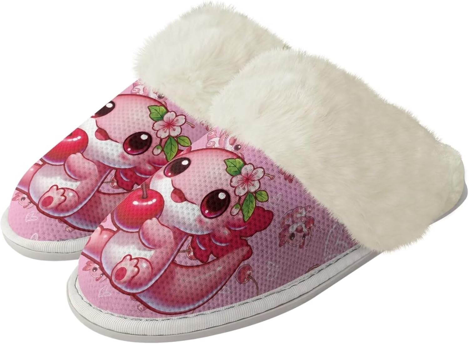 

Женские пушистые тапочки xixirimido с искусственным мехом, мужские противоскользящие домашние тапочки для дома и улицы, Cute Axolotl Cherry