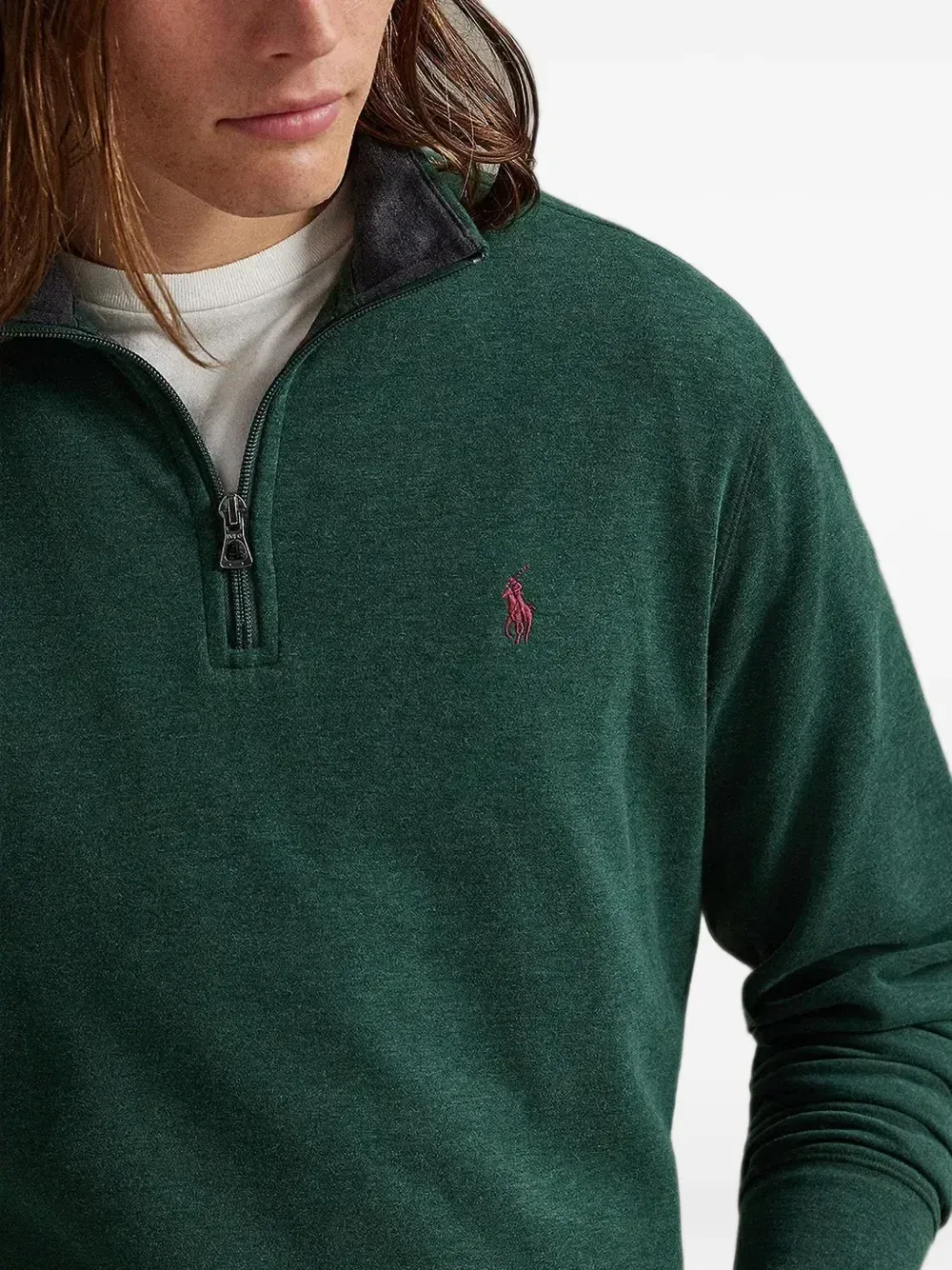 Пуловер с вышивкой логотипа на молнии-четверти POLO RALPH LAUREN, зеленый — фото 3